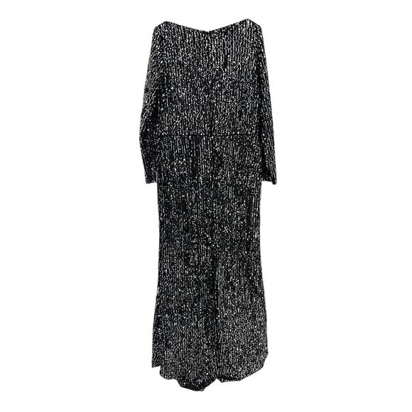 MAC DUGGAL Dress Size 16 Evening Gown Sequin NEW Black Silver V Neck Long Sleeve - Picture 5 of 7